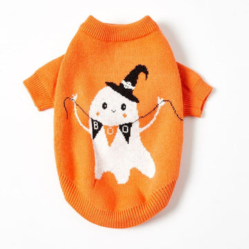 Cute Orange Halloween Pet Sweater. Suitable for Dogs and Cats. Ghost Sweater for dogs and cats.