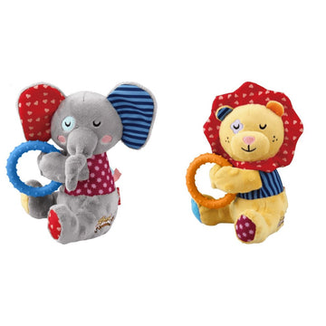 GIGWI Plush Friends Squeaker and Ring Elephant OR Lion for Puppies and Small Dogs - Pets Villa