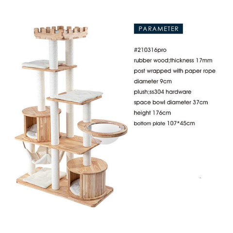 HONEYPOT CAT 176cm Solid Wood Cat Tree 210316Pro - Pets Villa