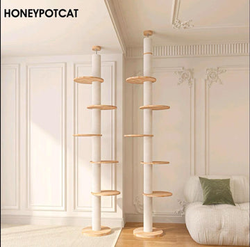 HONEYPOT CAT 250-295cm Solid Wood Ceiling Height Cat Tree (No screws needed for the top) - Pets Villa