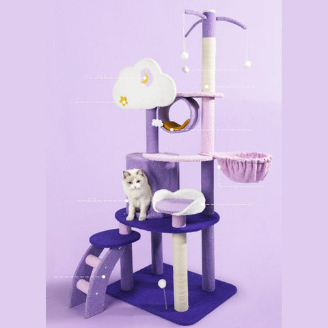 MARTINA 108-165cm Star & Cloud Cat Tree Climbing Frame - Pets Villa