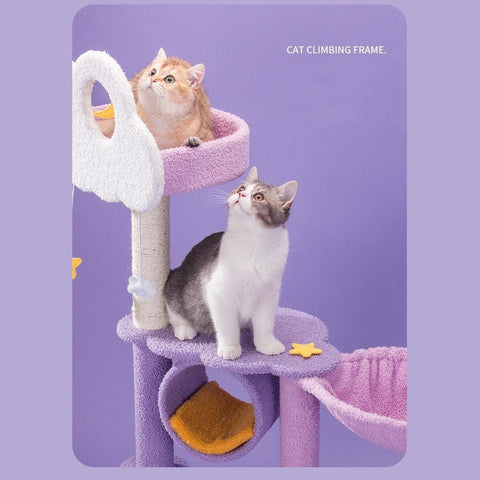 MARTINA 108-165cm Star & Cloud Cat Tree Climbing Frame - Pets Villa