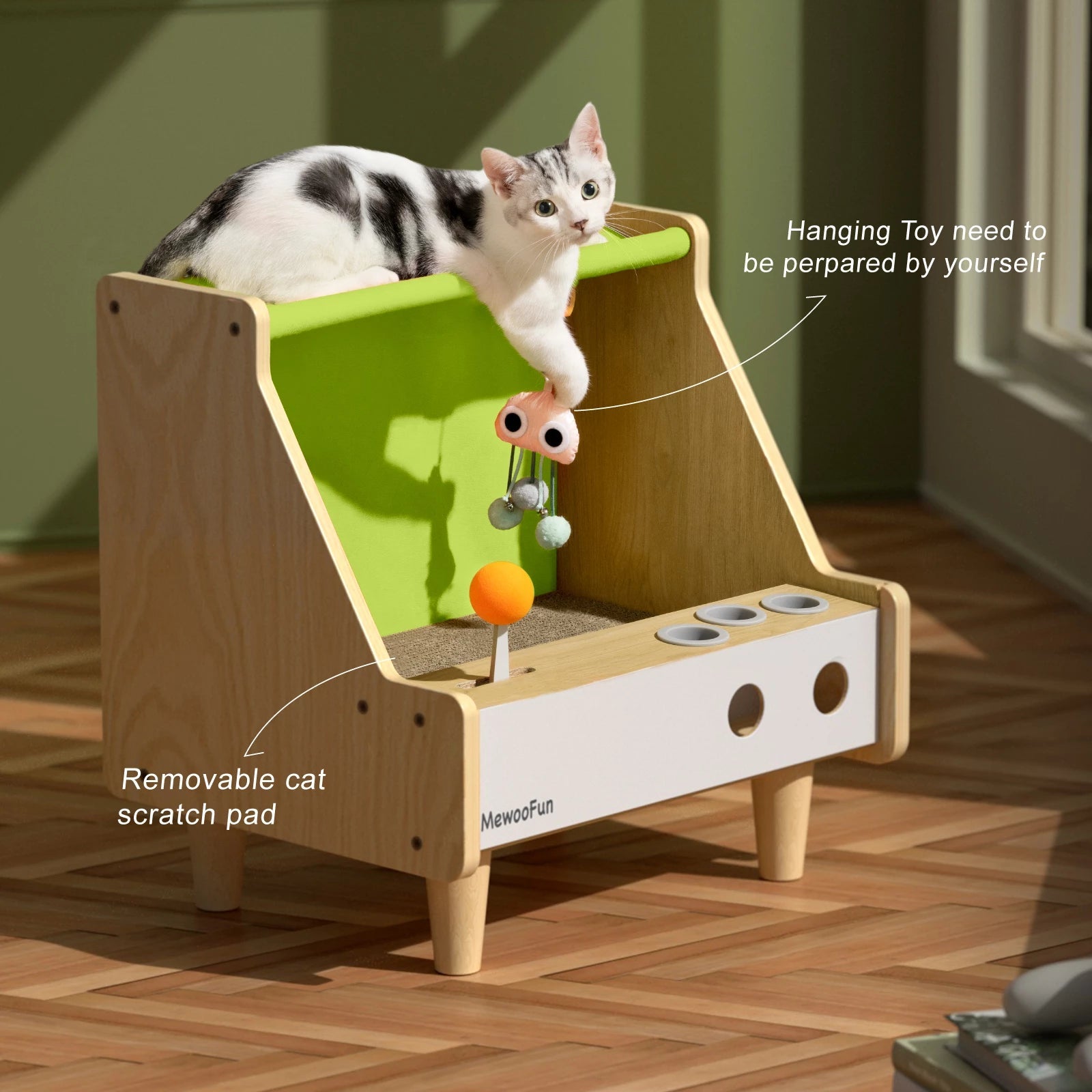 MEWOOFUN Solid Wood Game Machine Style Cat House - Pets Villa