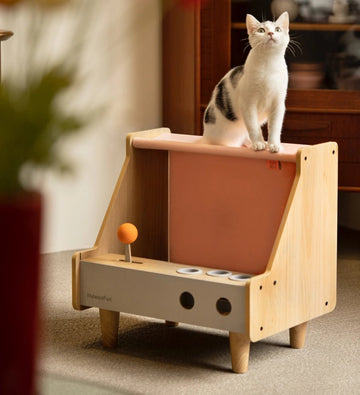MEWOOFUN Solid Wood Game Machine Style Cat House