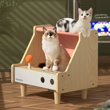 MEWOOFUN Solid Wood Game Machine Style Cat House