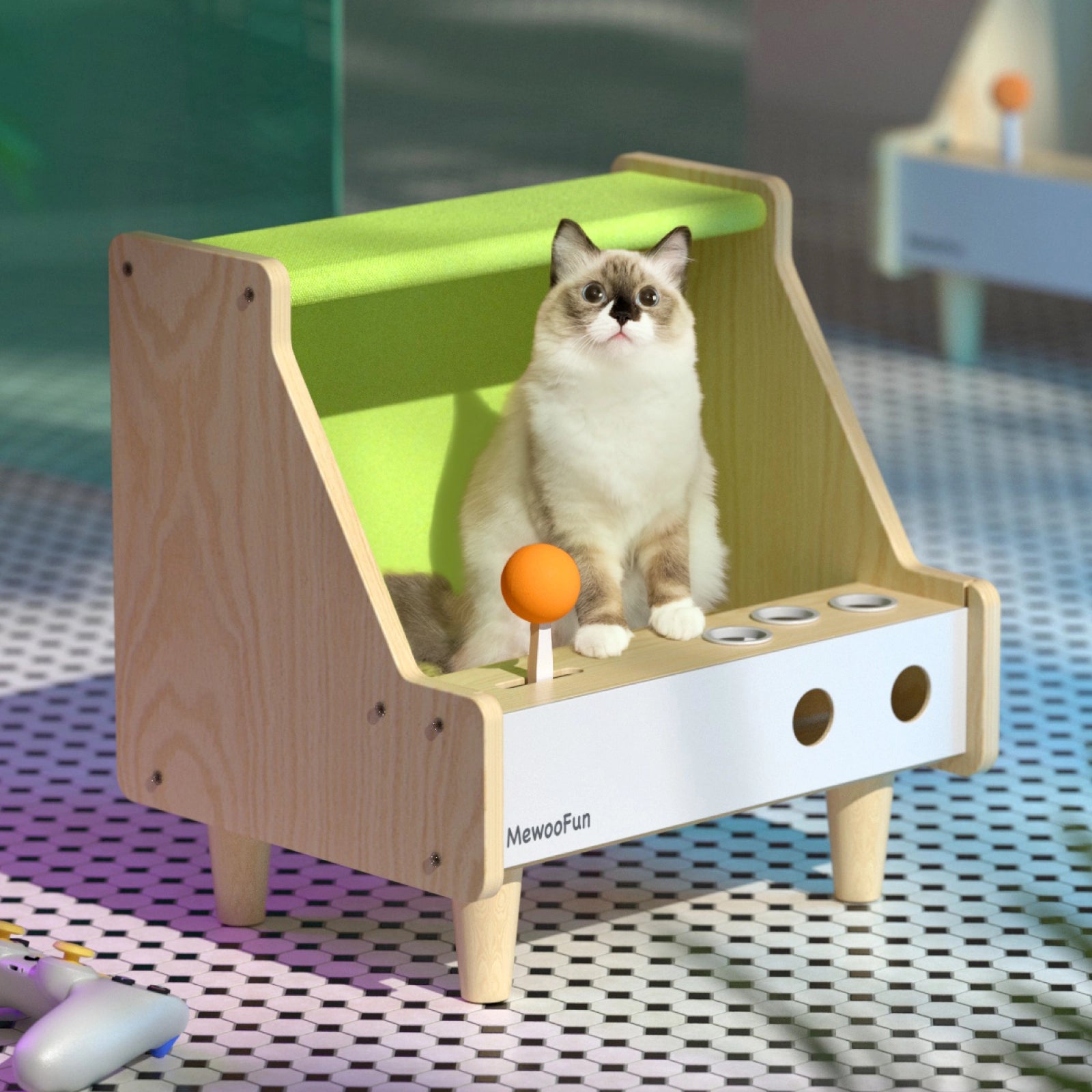 MEWOOFUN Solid Wood Game Machine Style Cat House - Pets Villa