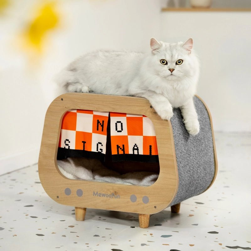 MEWOOFUN Wooden TV Cat Play House - Pets Villa