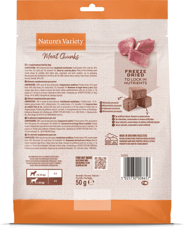 NATURE'S VARIETY Freeze Dried Meat Chunks 100% Beef Chunks For Adult Dogs 50g