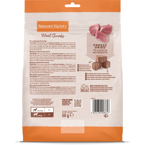 NATURE'S VARIETY Freeze Dried Meat Chunks 100% Beef Chunks For Adult Dogs 50g - Pets Villa