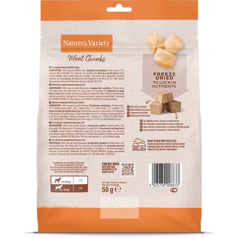 NATURE'S VARIETY Freeze Dried Meat Chunks 100% Chicken Chunks For Adult Dogs 50g - Pets Villa