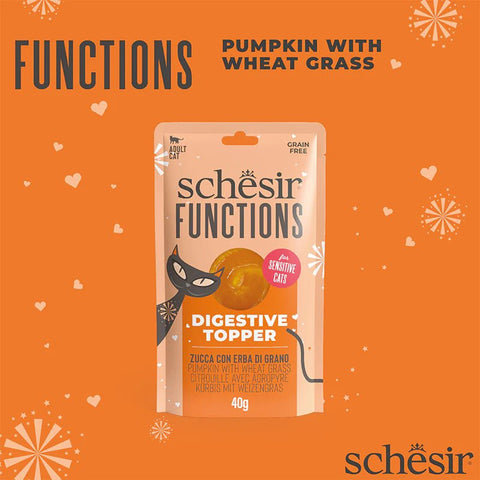 SCHESIR Functions Pumpkin with Wheat Grass Digestive Topper 40g - Pets Villa