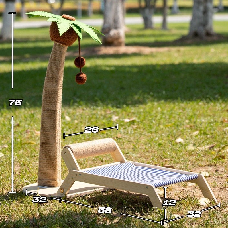 Solid Wood Coconut Tree Cat Scratcher Post & Bed - Pets Villa
