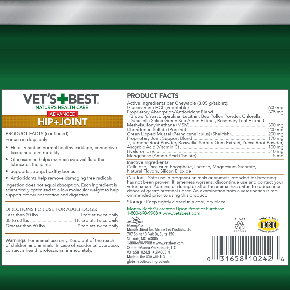 VET'S BEST Advanced Hip & Joint Tablets - Pets Villa