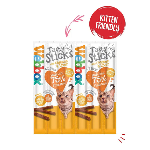 WEBBOX Tasty Sticks Chicken & Liver Cat Treats (6x30g) - Pets Villa