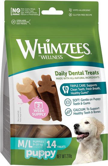 WHIMZEES Daily Dental Treats for Puppies M/L 9-18kg 14Sticks - Pets Villa