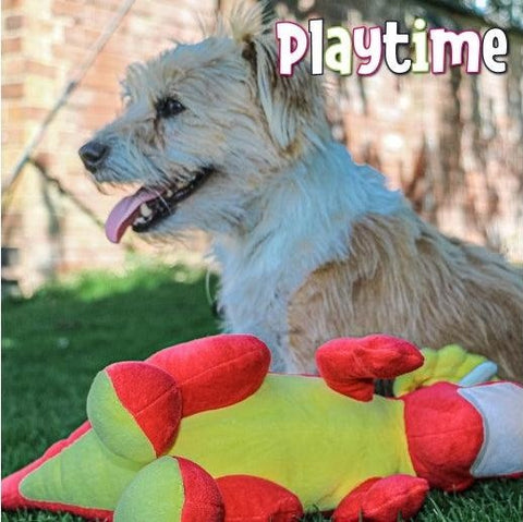 XL Glittery Dinosaur Plush Dog Toy – Eco-Friendly, Squeaky & Soft