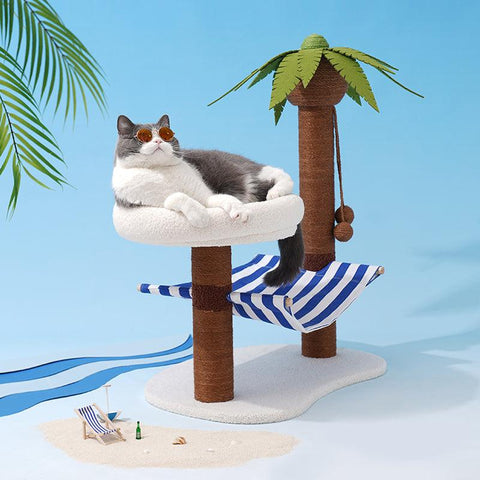 ZEZE Coconut Tree Cat Scratching Post With Nest - Pets Villa