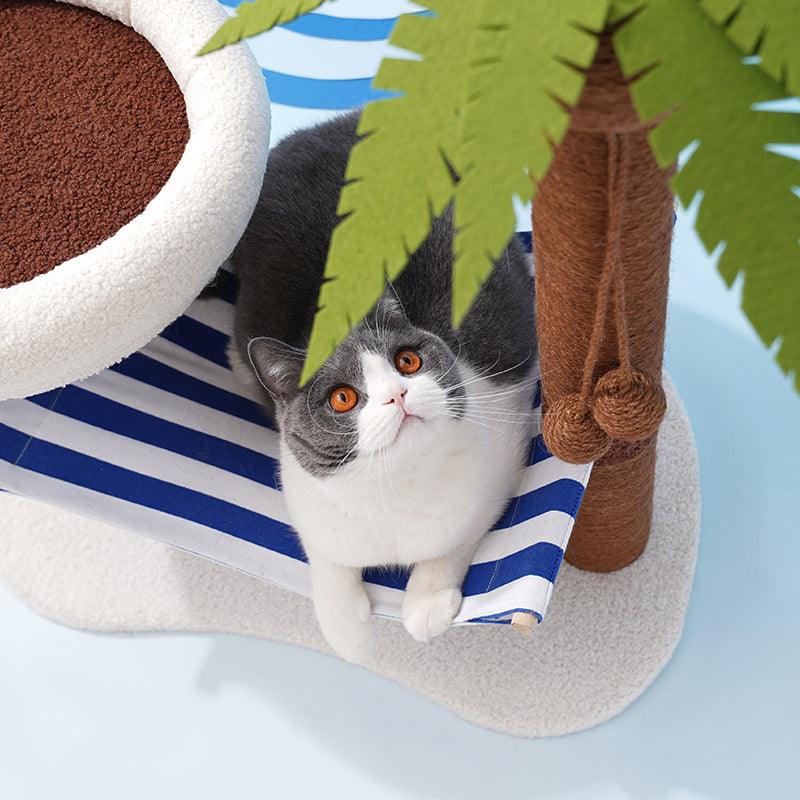 ZEZE Coconut Tree Cat Scratching Post With Nest - Pets Villa