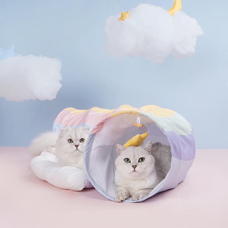 ZEZE Foldable Rainbow Cat Tunnel Cat Bed - Pets Villa
