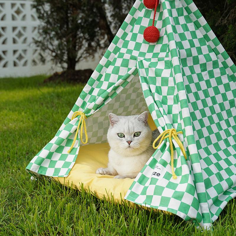 ZEZE Green Checked Teepee Pet Tent - Pets Villa