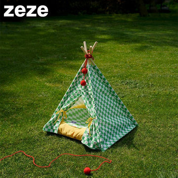 ZEZE Green Checked Teepee Pet Tent