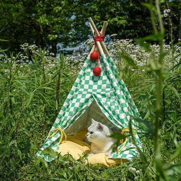 ZEZE Green Checked Teepee Pet Tent